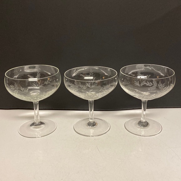 Unbranded Dining Etched Crystal Coupe Cocktail Glasses Set Of Three